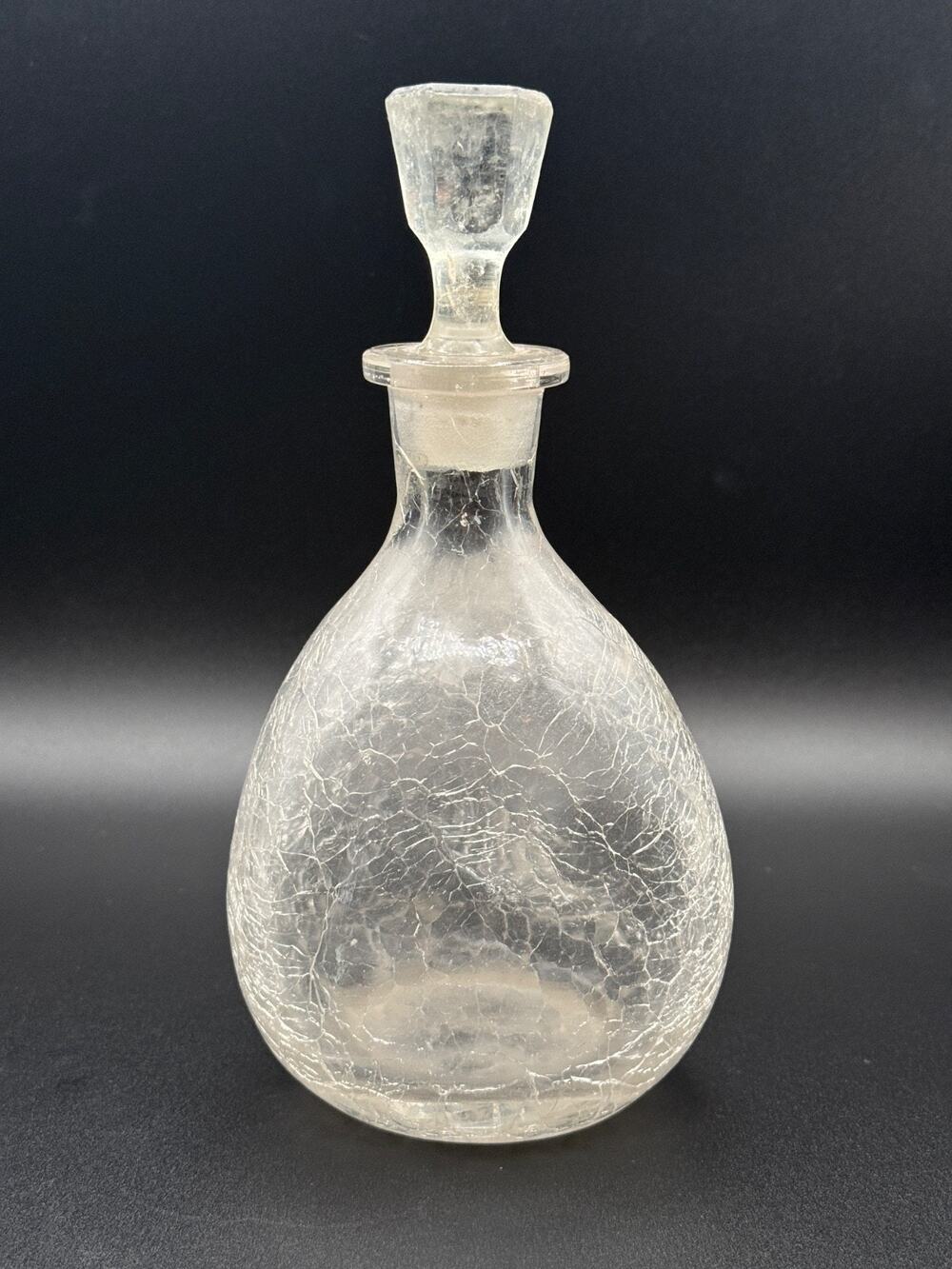 🧊 Vintage Clear Crackle Glass Decanter w/ Stopper 8.5" Tall Textured Barware